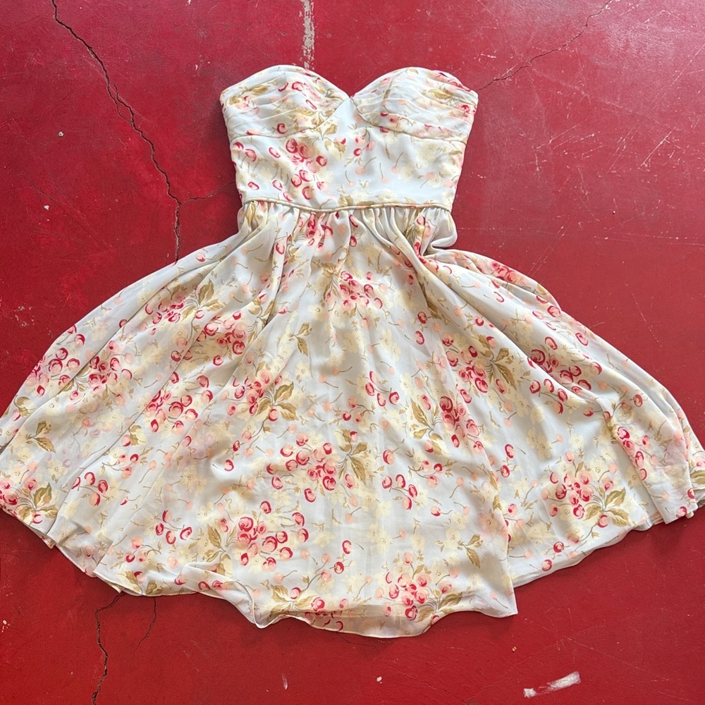 Unique Vintage Cream and Red Floral  Dress